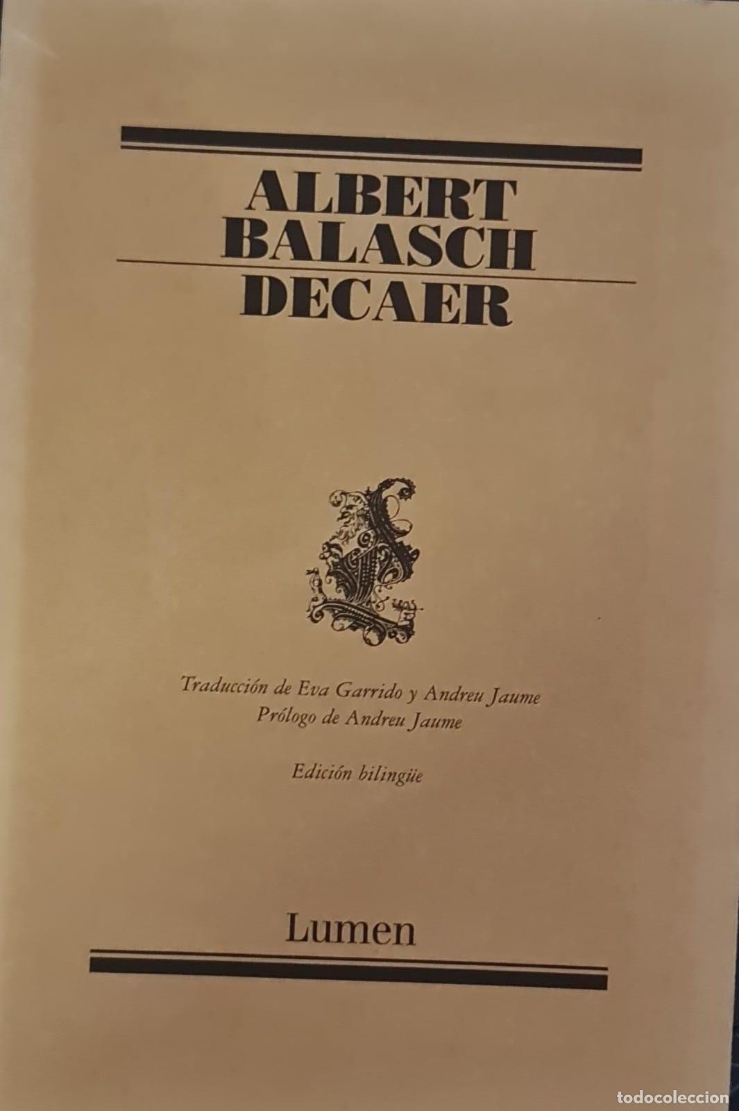 Libros de segunda mano: DECAER - ALBERT BALASCH - LUMEN - 2003 - Foto 1