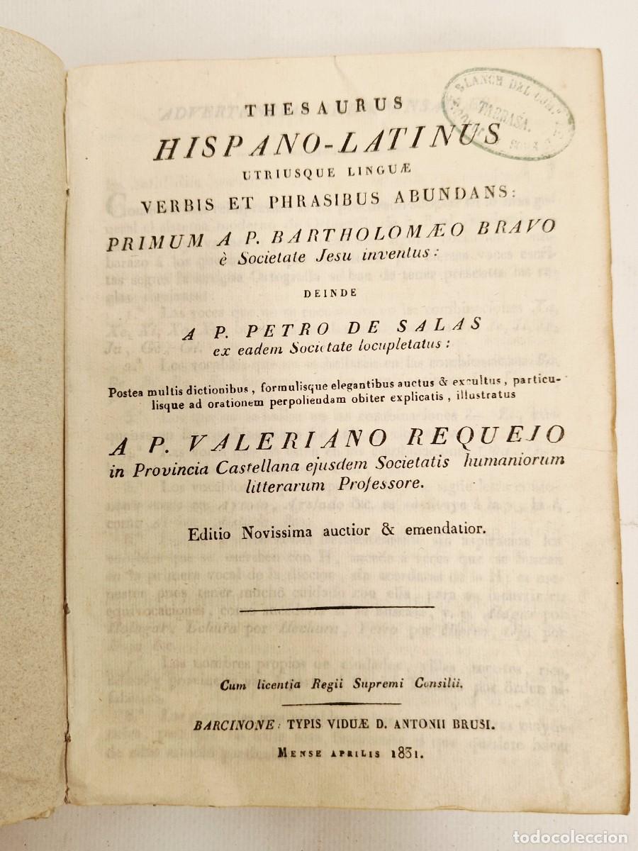 Libros de segunda mano: Libro de Thesaurus Hispano-Latinus &mdash; Bravo, Salas & Requejo (Barcelona, 1851)