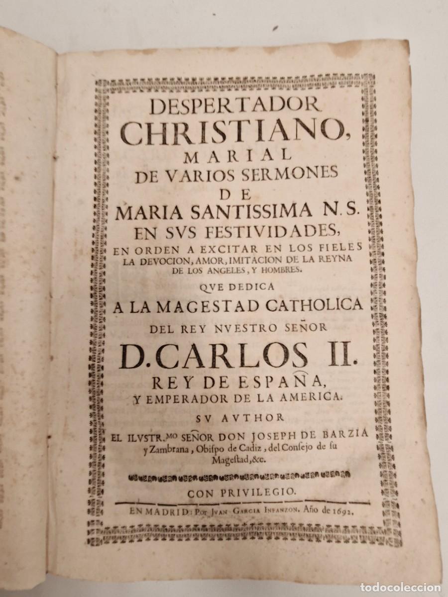 Libros de segunda mano: Libro de Despertador Christiano Marial &mdash; Joseph de Barcia y Zambrana (Madrid, 1692)