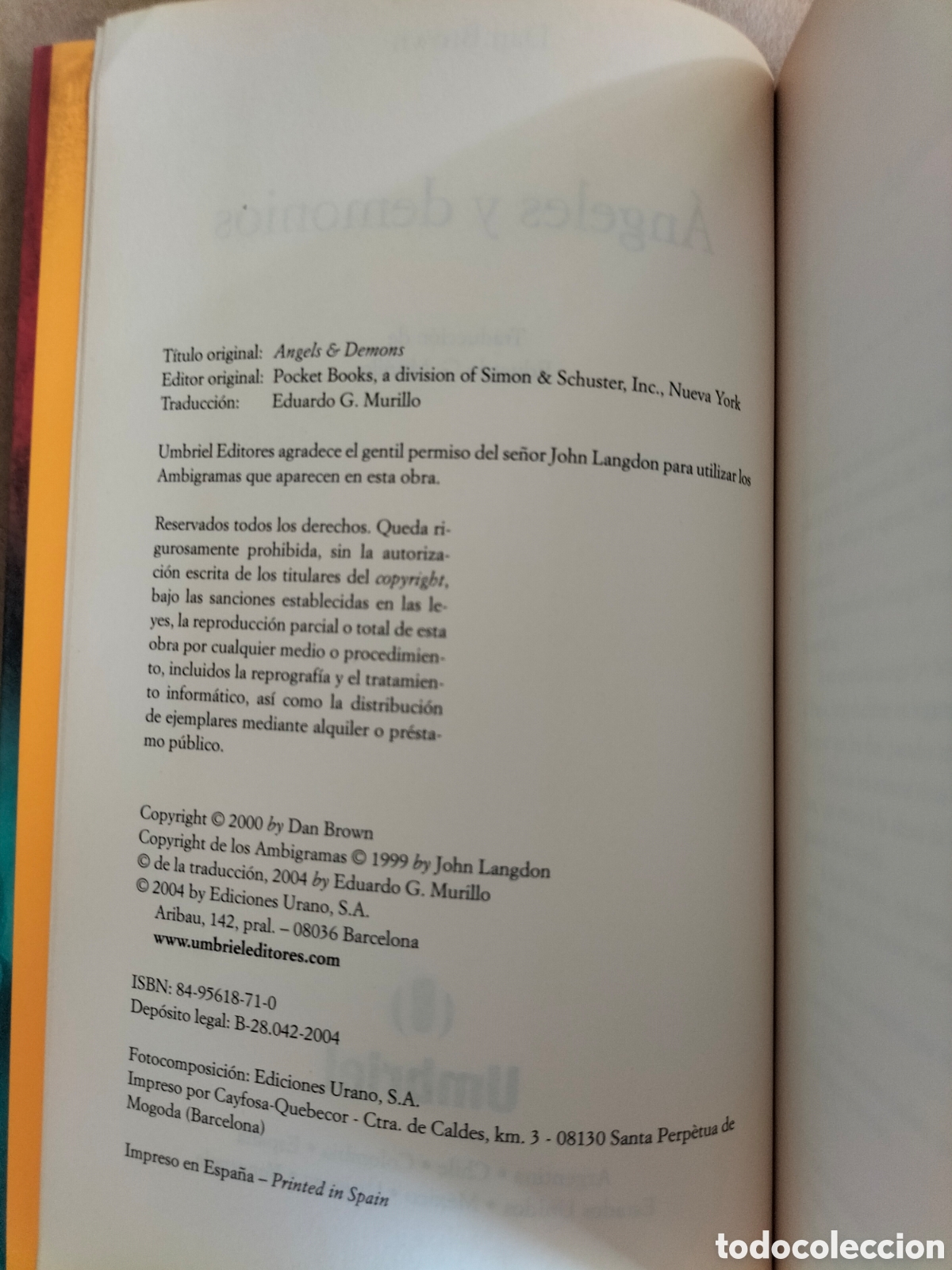 Libros de segunda mano: &Aacute;ngeles y demonios. Dan Brown. Ediciones urano, 2004. Libro - Foto 3