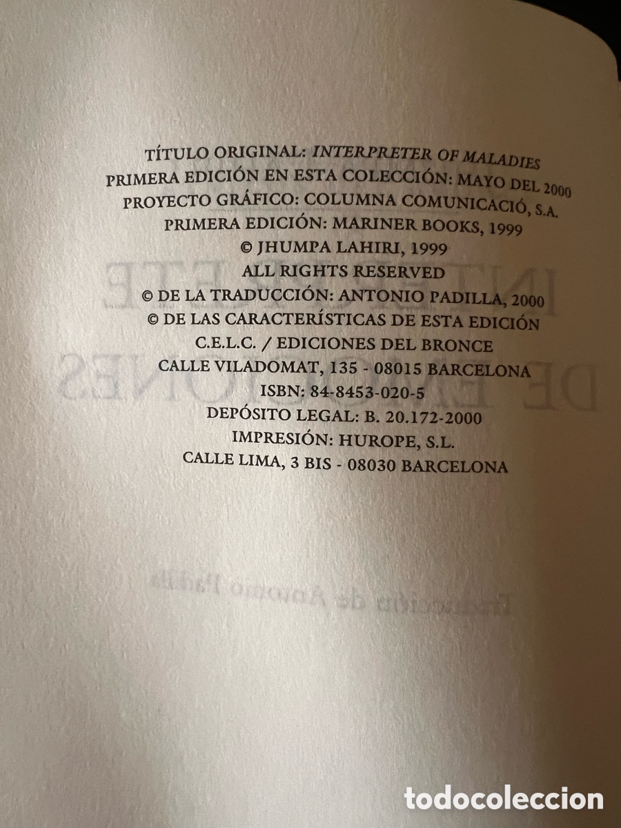 Libros de segunda mano: Int&eacute;rprete de emociones. Jhumpa Lahiri - Foto 3
