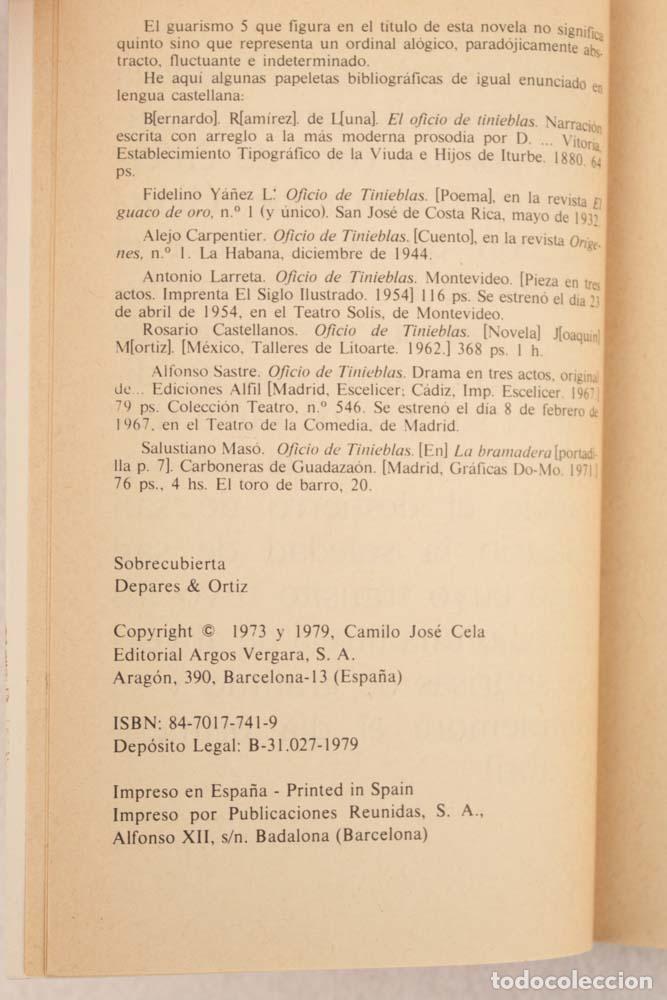 Libros de segunda mano: Oficio de tinieblas 5 - Camilo Jos&eacute; Cela - Foto 3