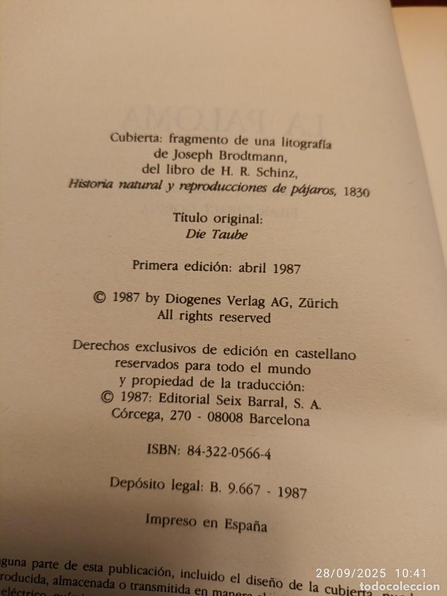 Libros de segunda mano: La paloma. Patrick Suskind - Foto 4