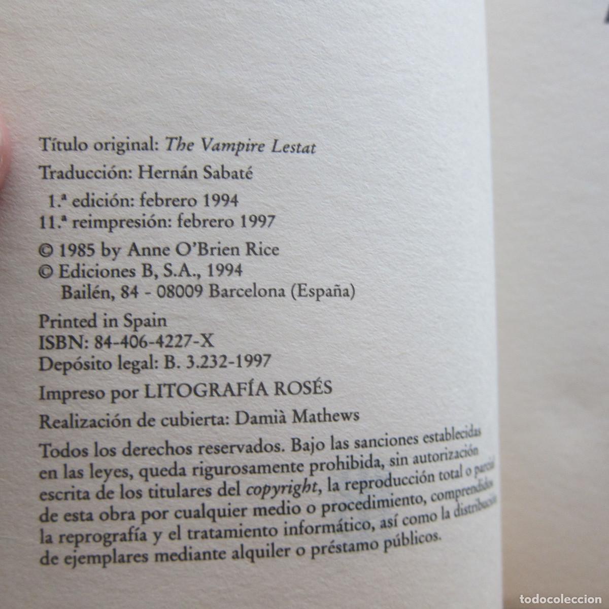 Libros de segunda mano: LESTAT EL VAMPIRO - ANNE RICE (EDICIONES B) NOVELA - Foto 4