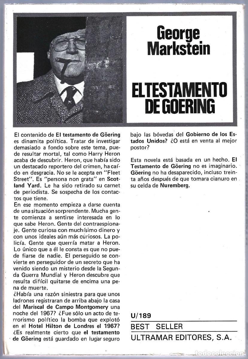 Libros de segunda mano: EL TESTAMENTO DE GOERING GEORGE MARKSTEIN - Foto 2