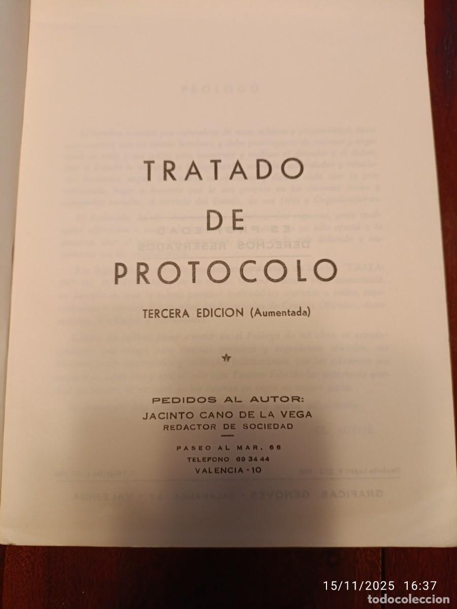 Libros de segunda mano: Tratado de protocolo. Jacinto Cano de la Vega - Foto 3