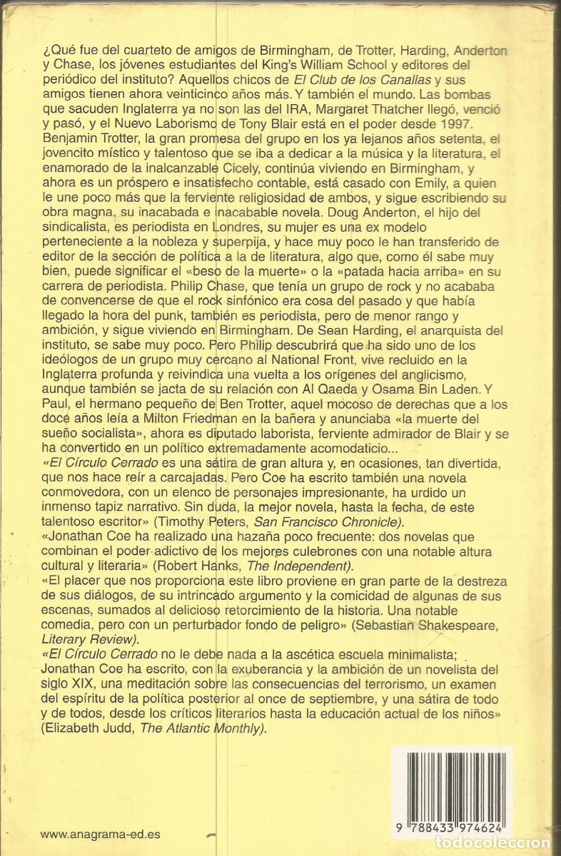 Libros de segunda mano: JONATHAN COE. EL CIRCULO CERRADO. ANAGRAMA. PRIMERA EDICION - Foto 2