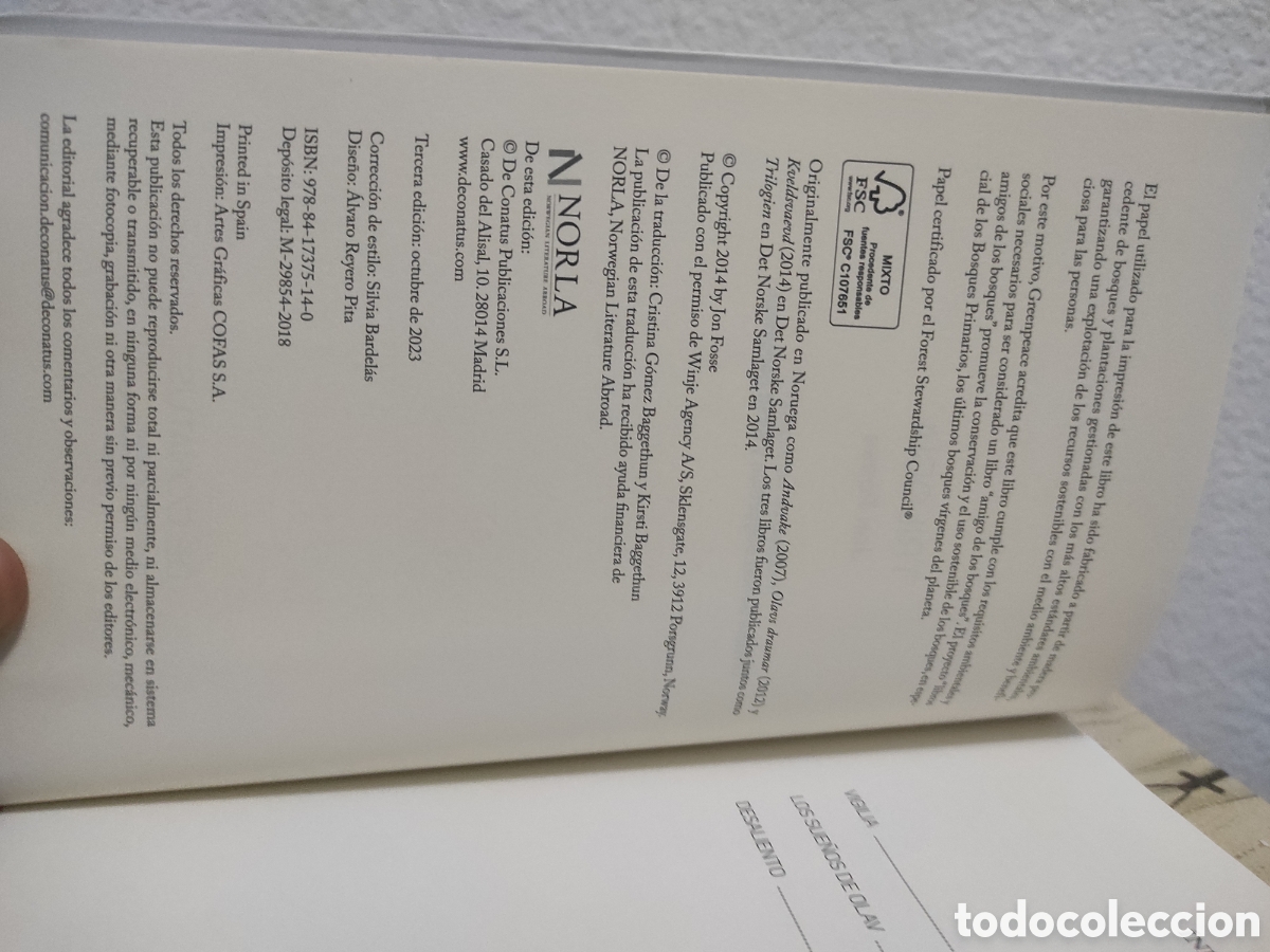 Libros de segunda mano: TRILOG&Iacute;A - Jon Fosse - Foto 3