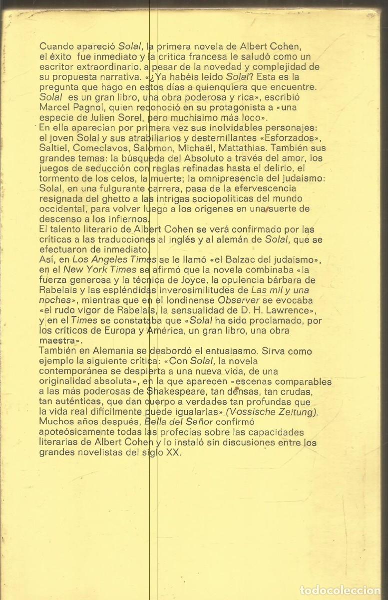 Libros de segunda mano: ALBERT COHEN. SOLAL. ANAGRAMA. - Foto 2