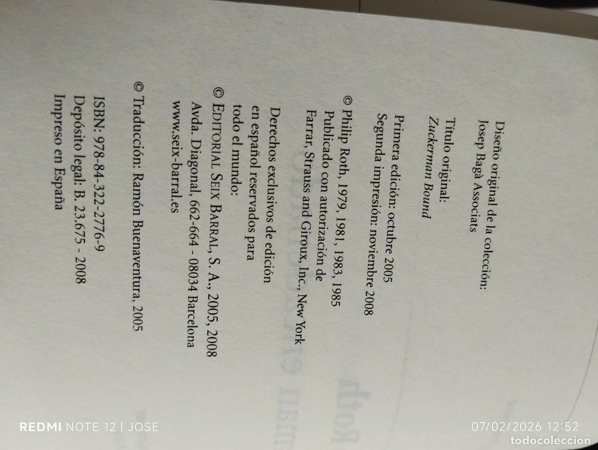Libros de segunda mano: Novela - Zuckerman encadenado (537) - Foto 3