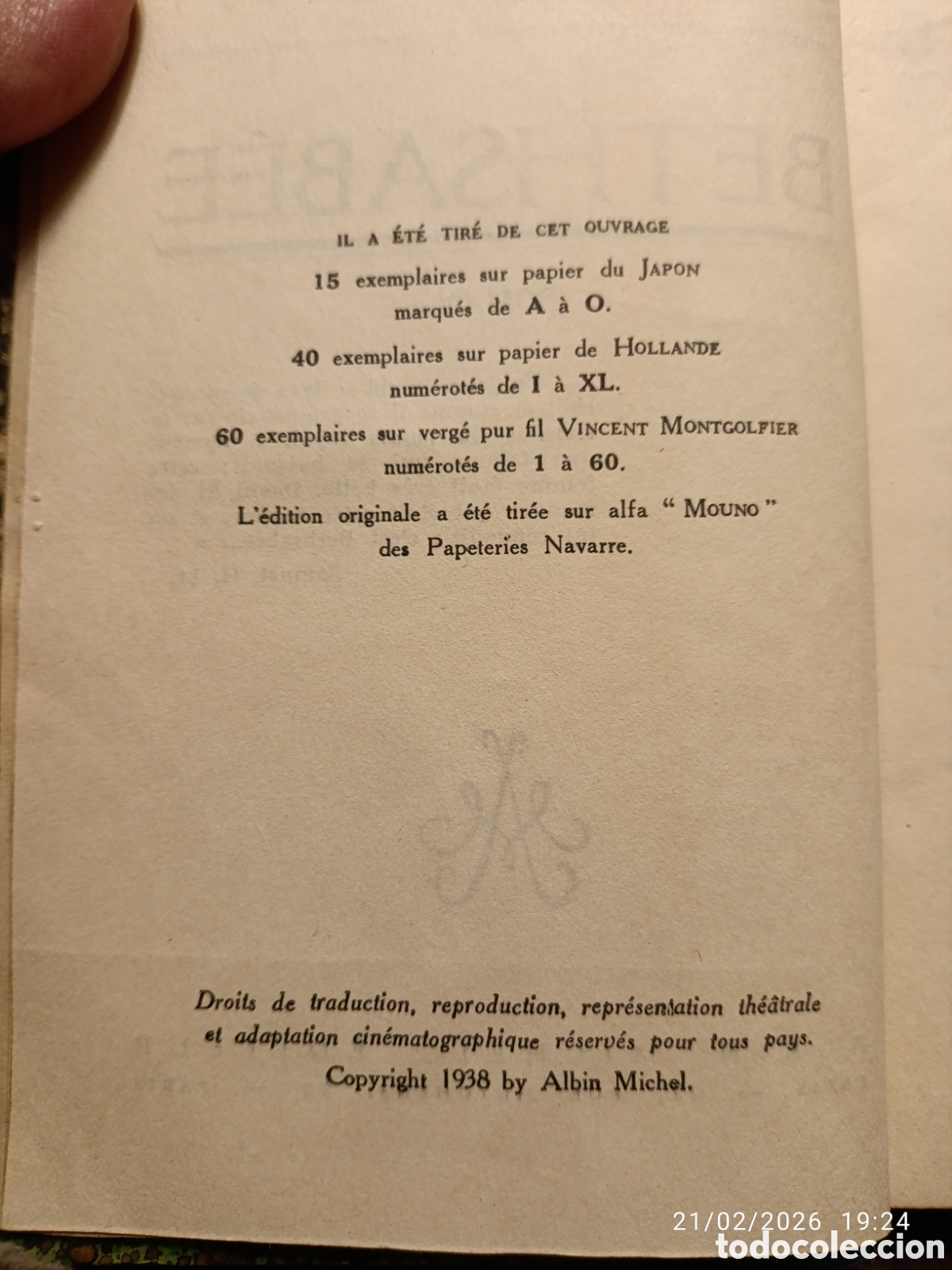 Libros de segunda mano: Bethsabee. Pierre Benoit. 1938. Franc&eacute;s - Foto 2