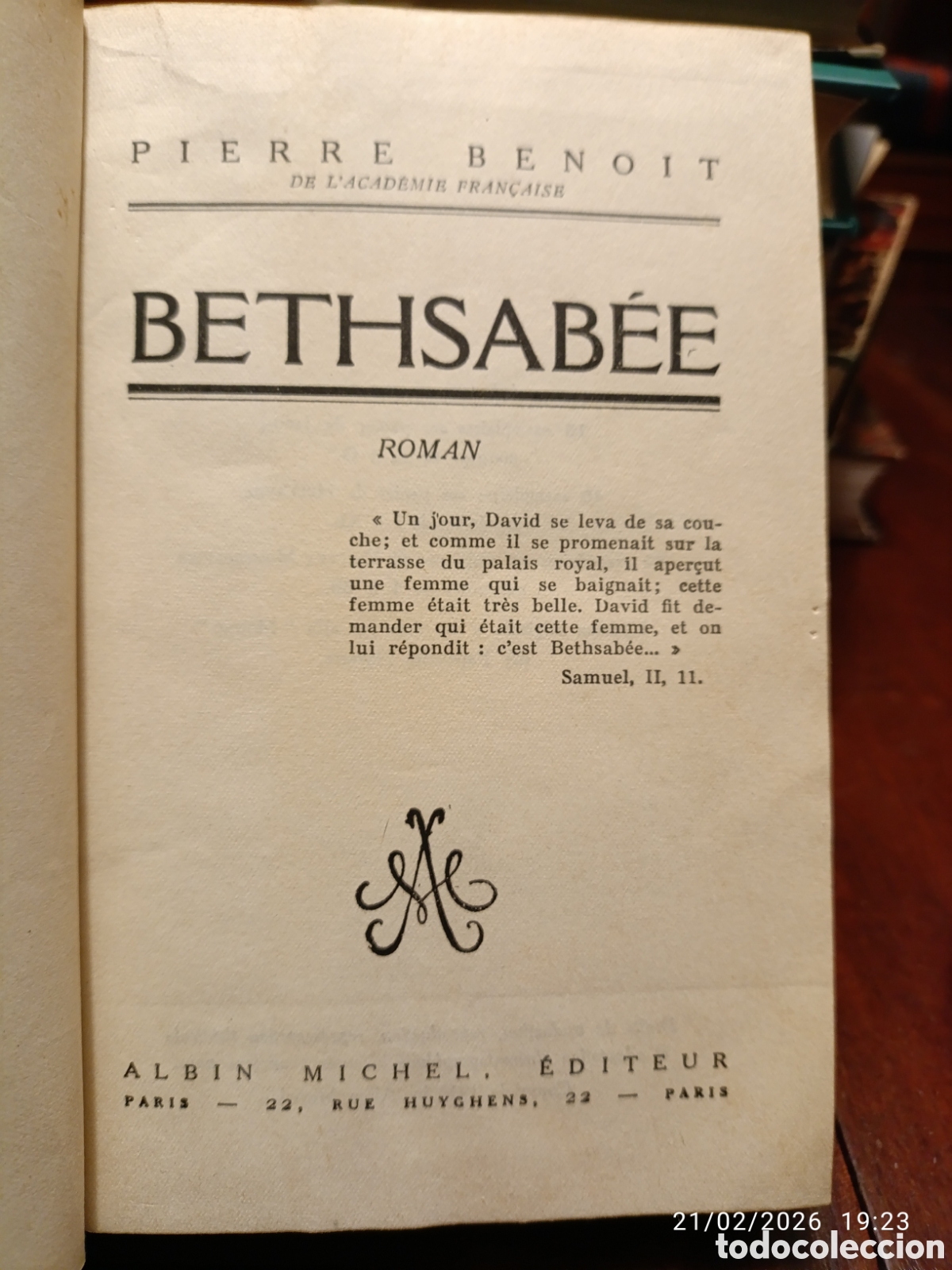 Libros de segunda mano: Bethsabee. Pierre Benoit. 1938. Franc&eacute;s - Foto 1