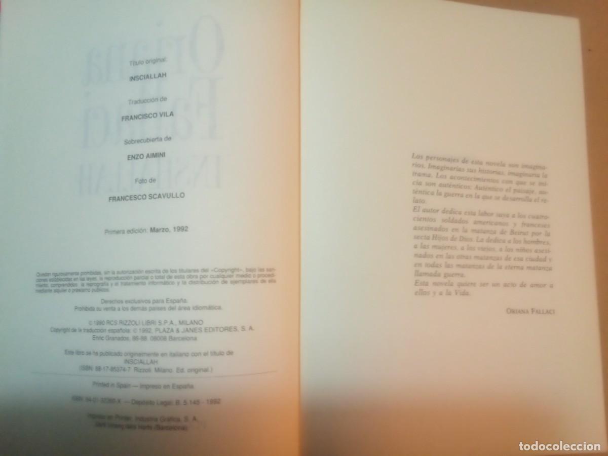 Libros de segunda mano: INSHSALLAH DE ORIANA FALLACI - Foto 3
