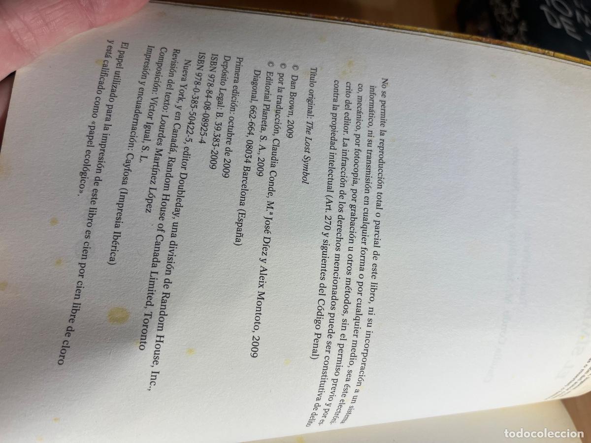 Libros de segunda mano: Libro El s&iacute;mbolo Perdido | Dan Brown | 2009 - Foto 3