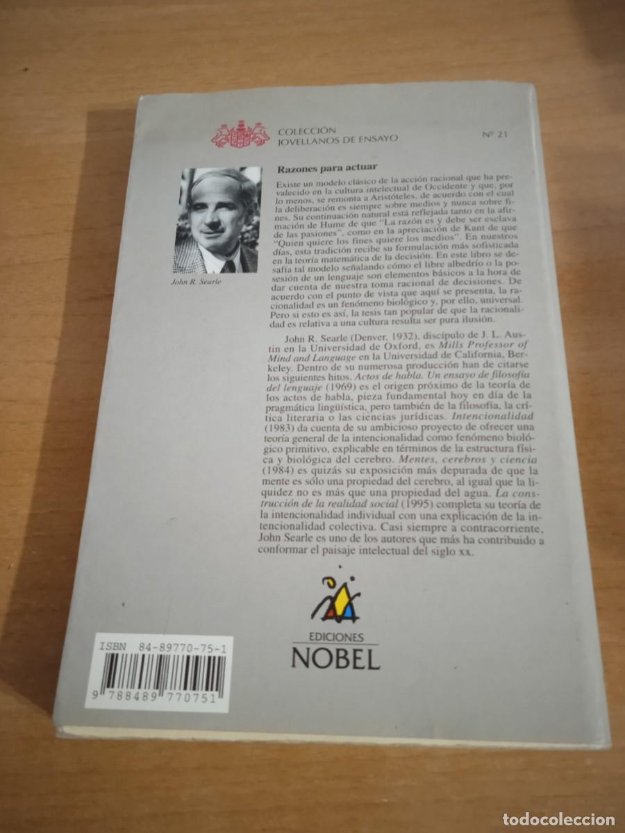 Libros de segunda mano: Libro Razones para actuar | John Searle | 2000 - Foto 2