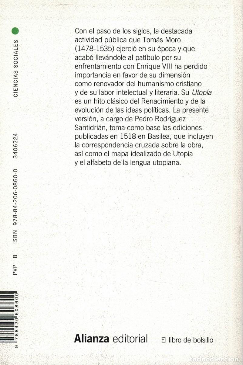 Libros de segunda mano: Tom&aacute;s Moro, Utop&iacute;a / Alianza 2021 - Foto 2