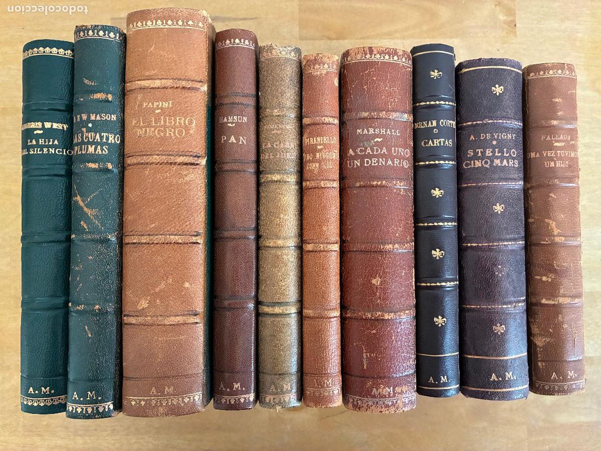 Libros de segunda mano: Lote 10 libros encuadernaci&oacute;n piel, West, Mason, Papini, Hamsun, Pirandello, Marshall, Vigny Fallada