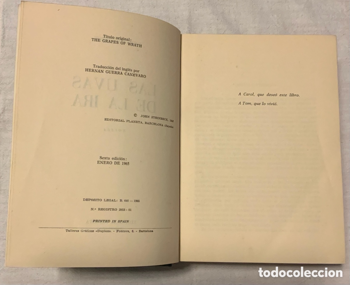 Libros de segunda mano: Las uvas de la ira. John Steinbeck. 1965 - Foto 3