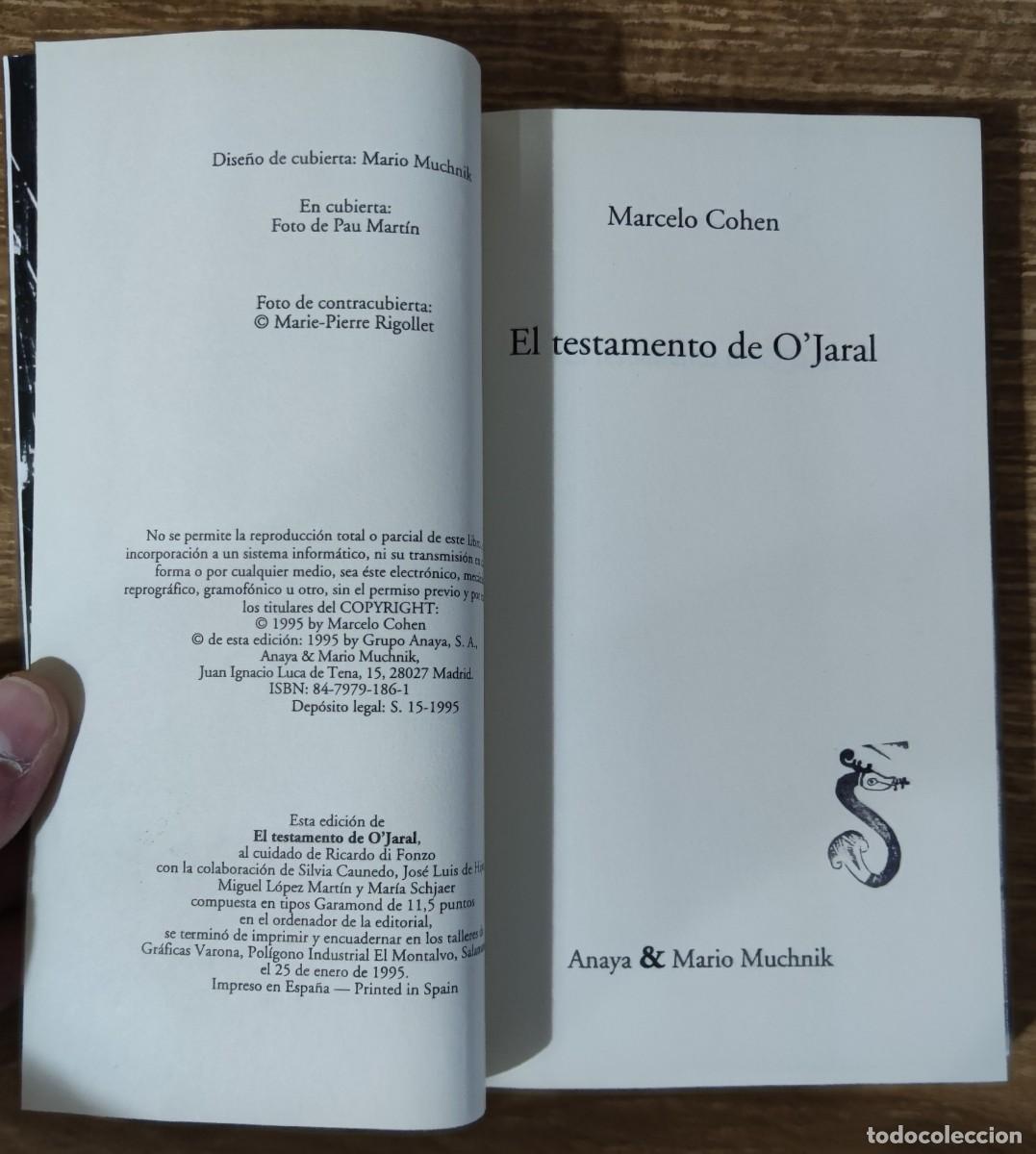 Libros de segunda mano: Libro - El testamento de OJaral (1995) Marcelo Cohen - Foto 2