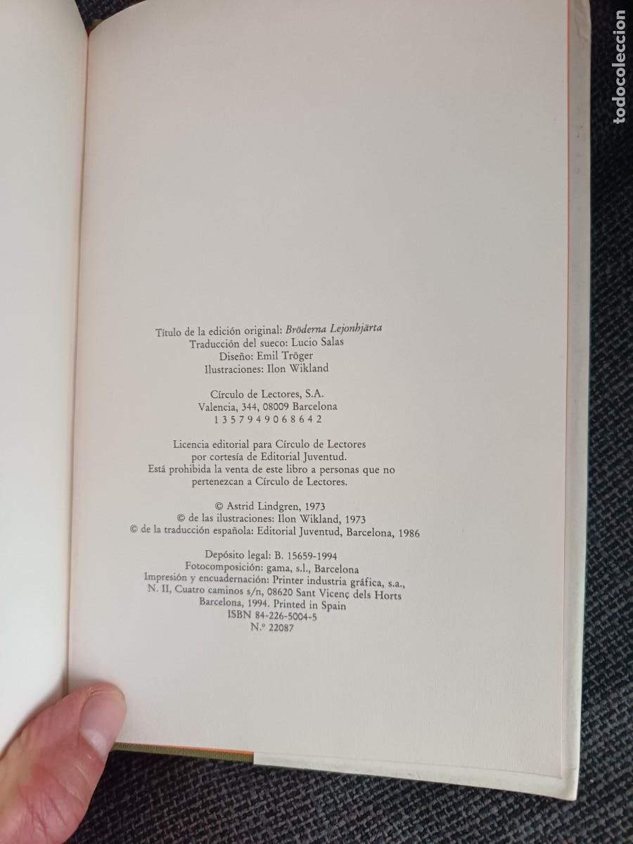 Libros de segunda mano: Libro Los hermanos Coraz&oacute;n de Le&oacute;n. Astrid Lindgren. C&iacute;rculo de lectores 1994. - Foto 6