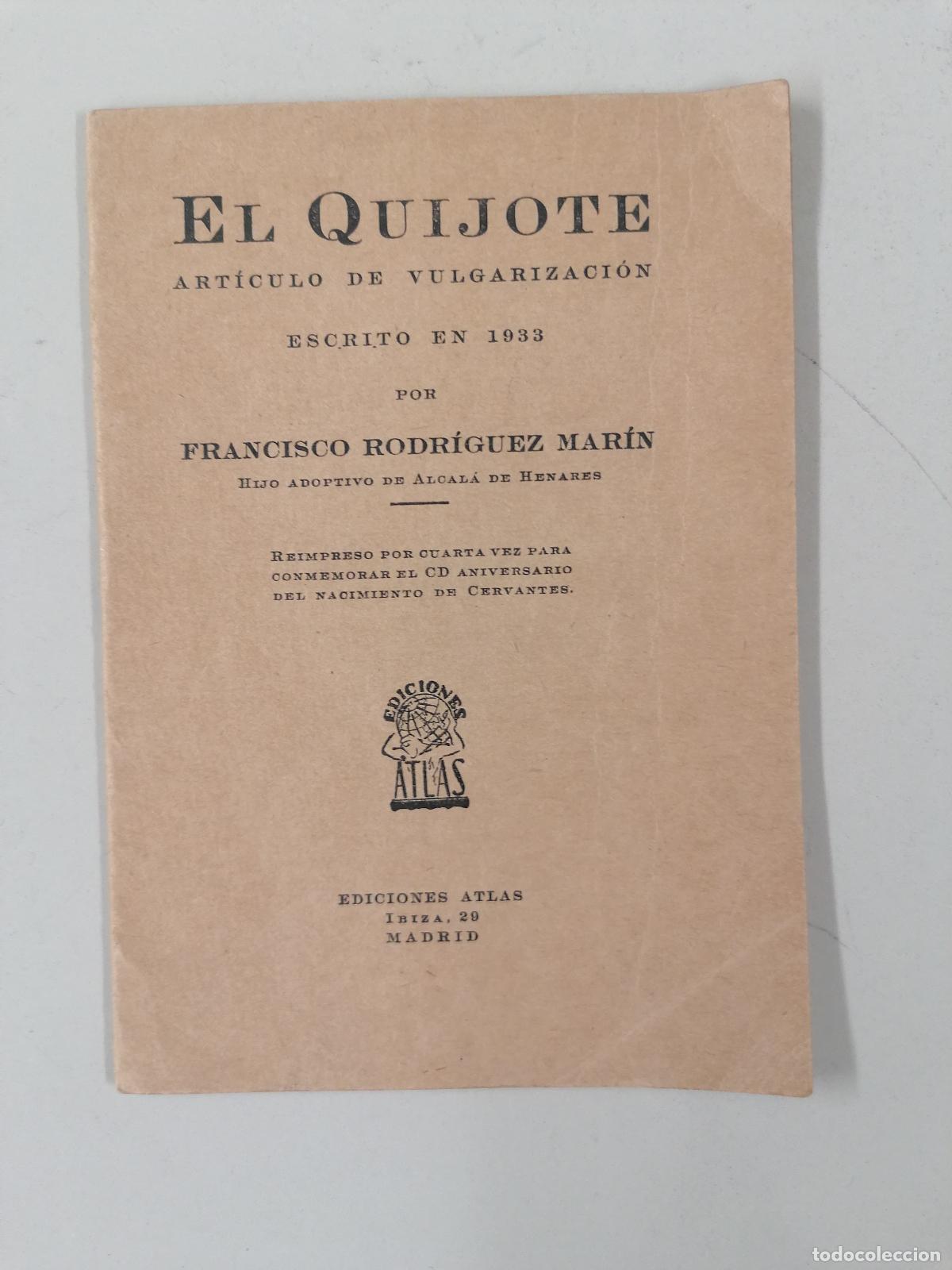 Second hand books: FRANCISCO RODRIGUEZ MARIN EL QUIJOTE ARTICULO DE VULGARIZACION