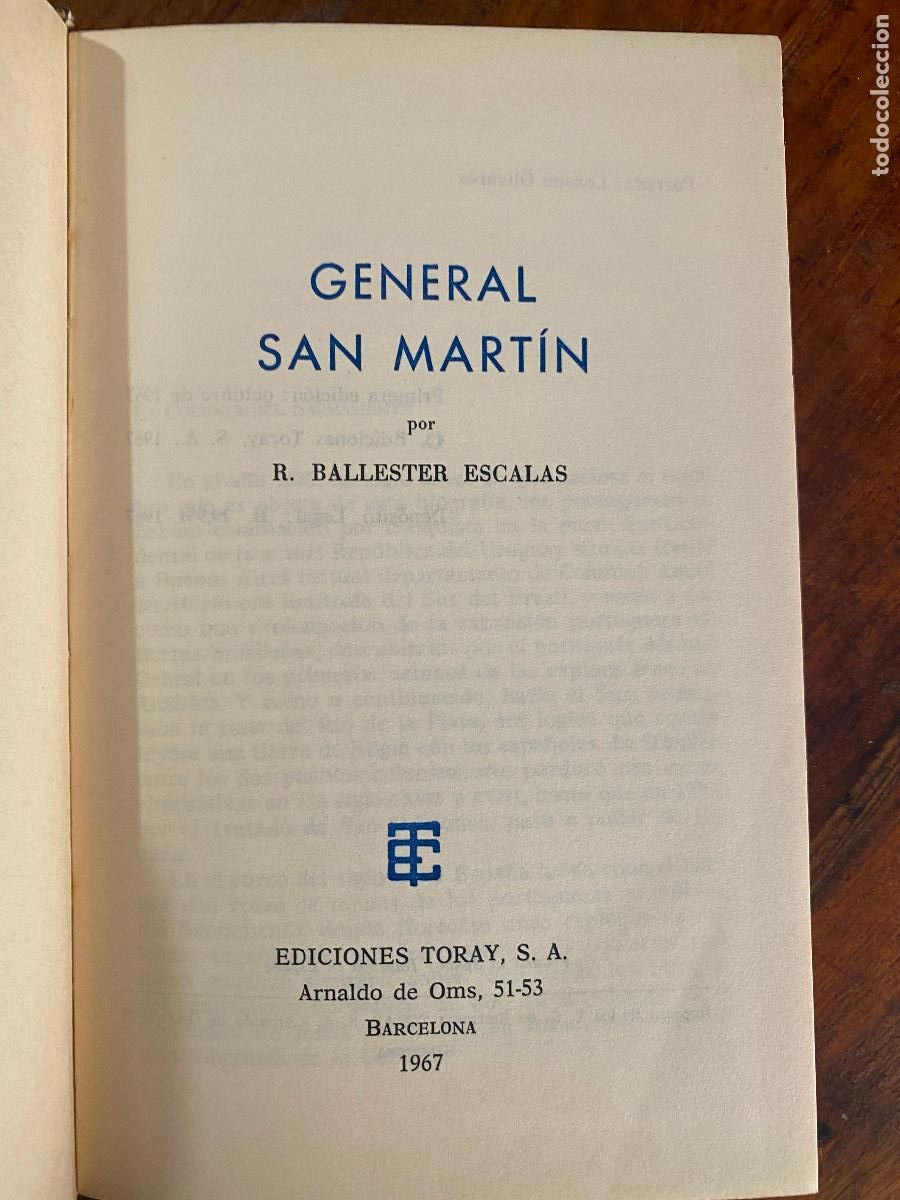 Libros de segunda mano: General San Mart&iacute;n. R.Ballester Escalas. Toray. 1967 primera edicion