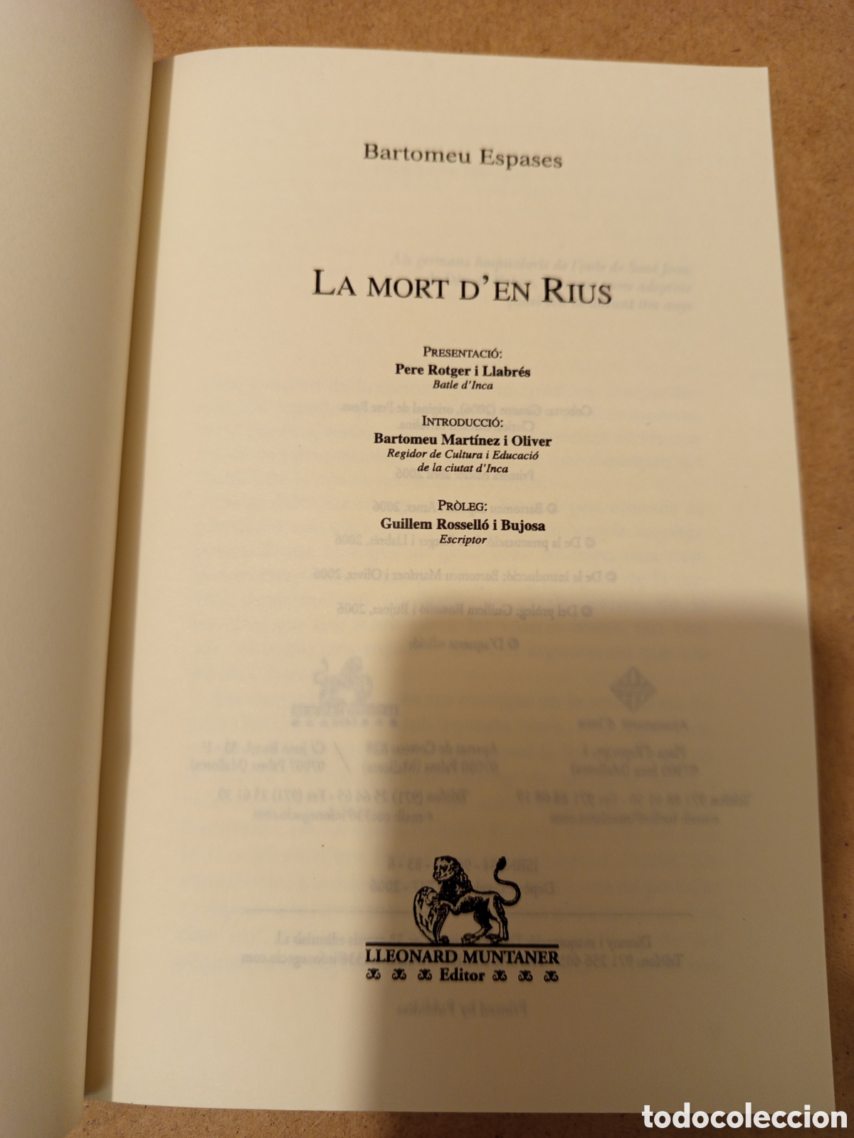 Libros de segunda mano: LA MORT DEN RIUS (BARTOMEU ESPASES) - Foto 2