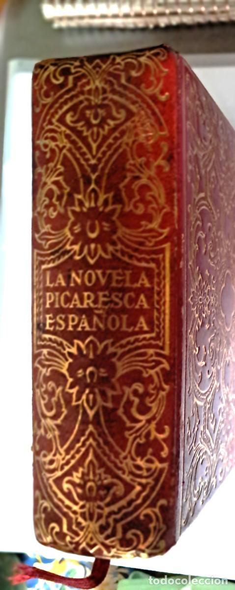 Libros de segunda mano: LA NOVELA PICARESCA CERVANTES ed.AGUILAR piel roja repujada pan de oro