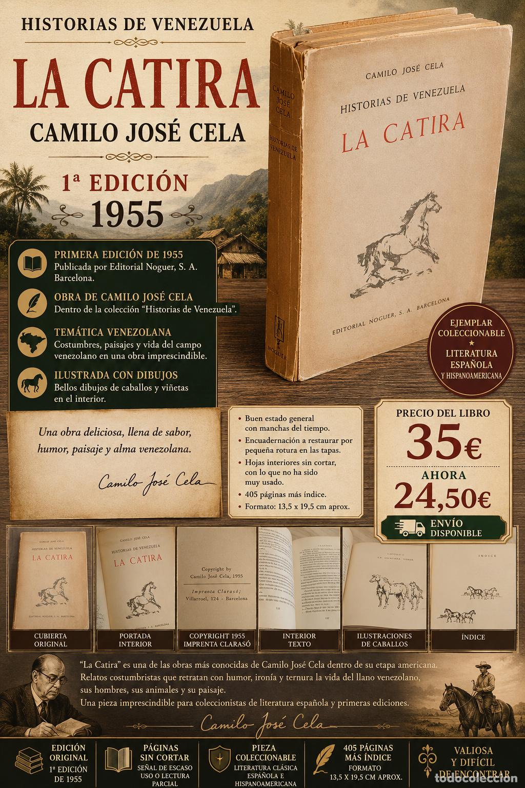 Libros de segunda mano: LA CATIRA | CAMILO JOS&Eacute; CELA | 1&ordf; EDICI&Oacute;N 1955 | HISTORIAS DE VENEZUELA