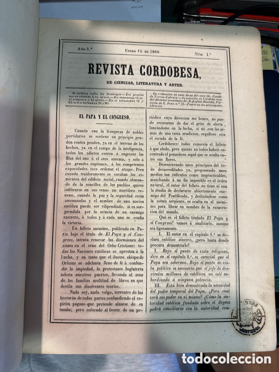 Gebrauchte B&uuml;cher: REVISTA cordobesa de Ciencias, Literatura y Artes. A&ntilde;o 1860, n&ordm;s 1-8-9-11-12-13-15-16-17-18-19...