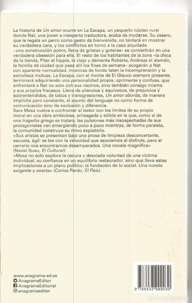 Libros de segunda mano: SARA MESA. UN AMOR. ANAGRAMA. - Foto 2