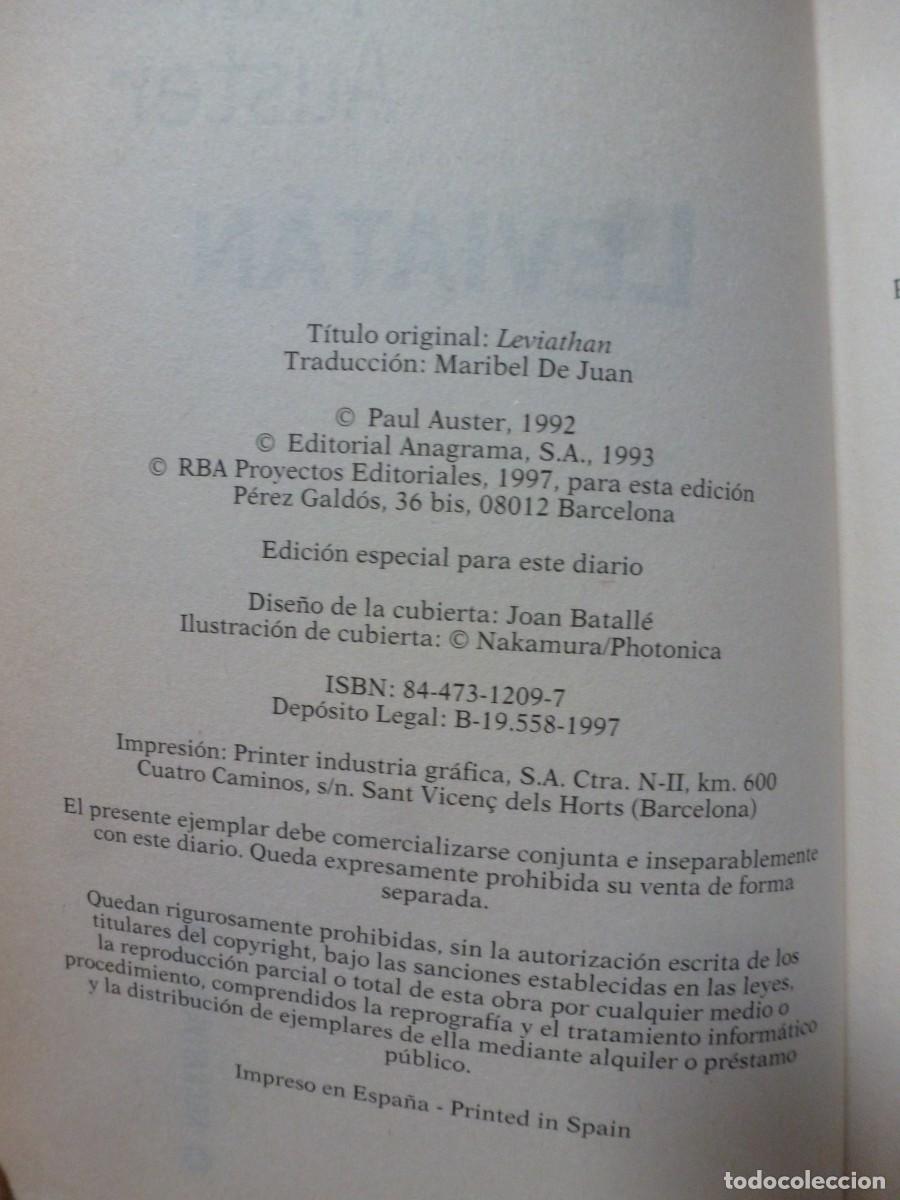 Libros de segunda mano: LEVIAT&Aacute;N. PAUL AUSTER. TAPAS DURAS - Foto 3