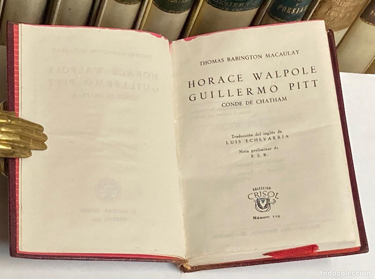 Libros de segunda mano: A&Ntilde;O 1945 - HORACE WALPOLE. GUILLERMO PITT POR BABINGTON MACAULAY - AGUILAR COLECCI&Oacute;N CRISOL N&ordm; 119