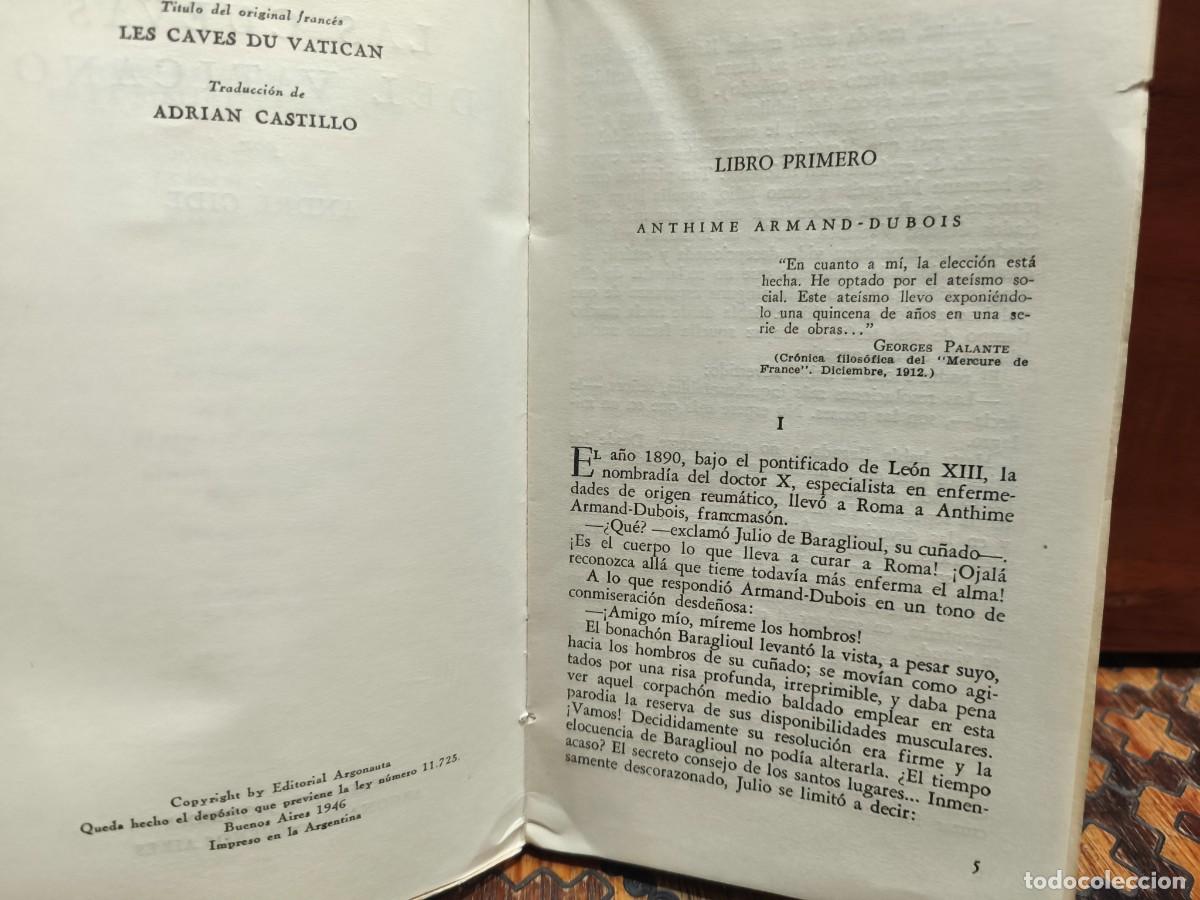 Libros de segunda mano: Andr&eacute; Gide &ndash; Las cuevas del Vaticano &ndash; Argonauta &ndash; 1946 - Foto 2