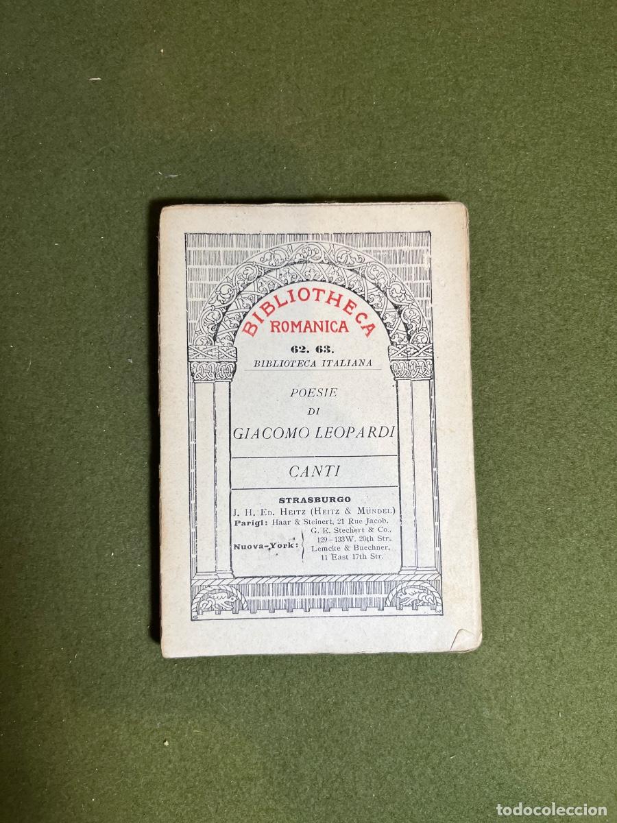 Libros de segunda mano: Giacomo Leopardi &ndash; Canti &ndash; Biblioteca Romanica, Biblioteca Italiana n&ordm; 62-63 &ndash; Estrasburgo