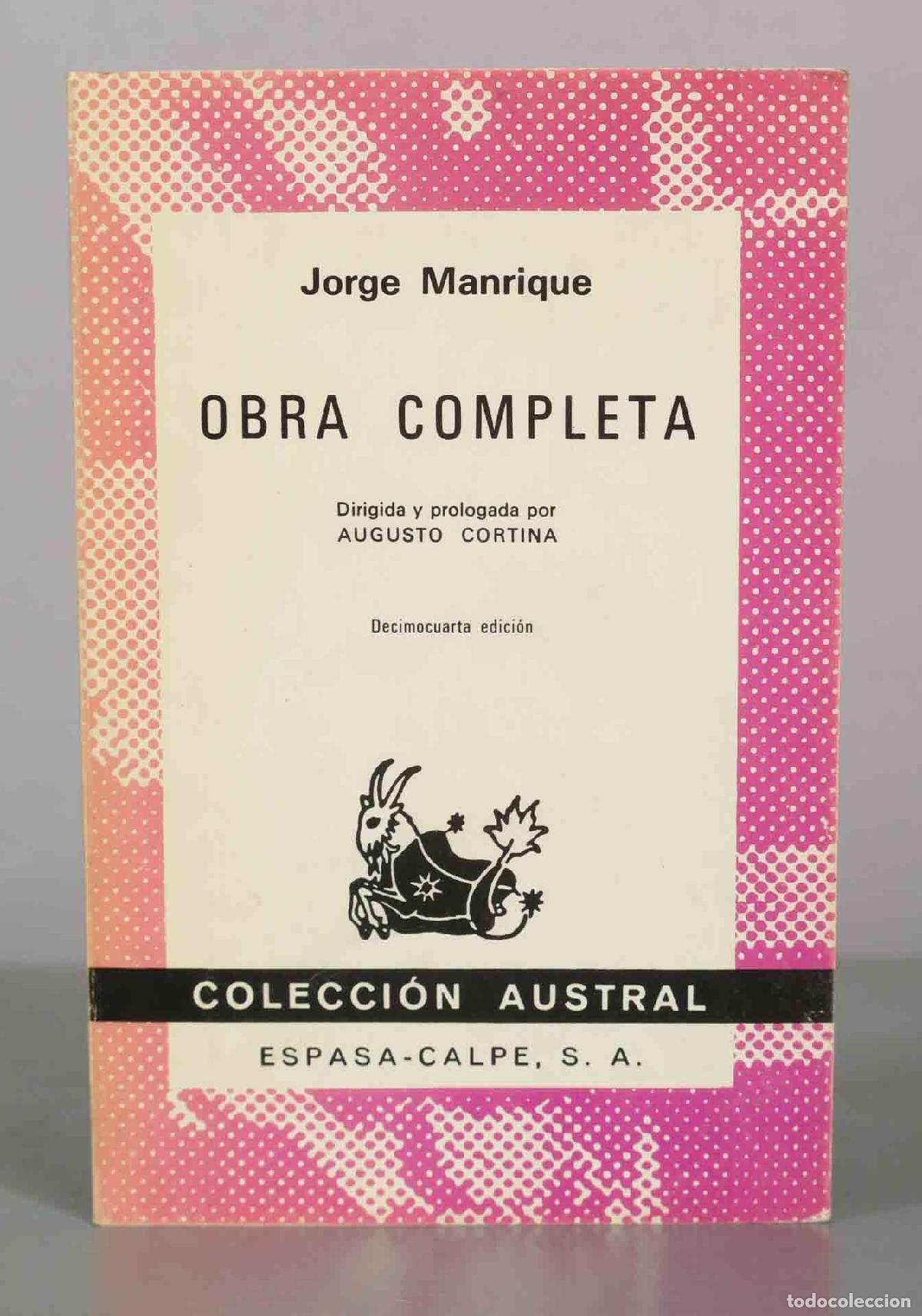 Libros de segunda mano: Obra completa - Jorge Manrique - Edici&oacute;n de Augusto Cortina - Espasa-Calpe