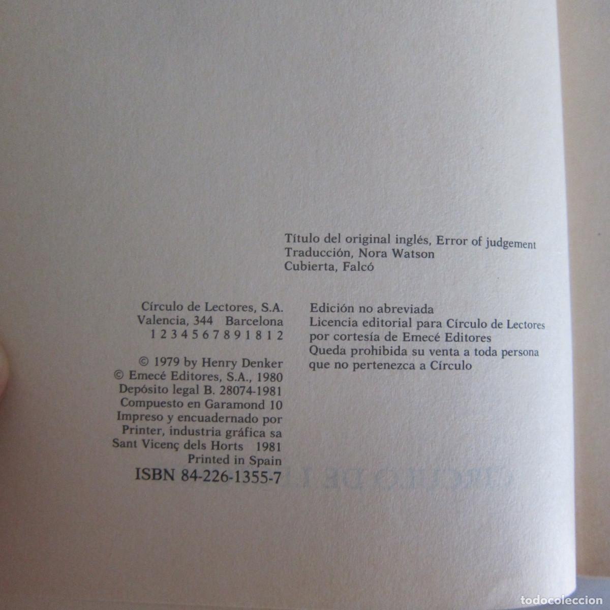 Libros de segunda mano: ERROR DE DIAGN&Oacute;STICO - HENRY DENKER (C&Iacute;RCULO DE LECTORES) NOVELA - Foto 7