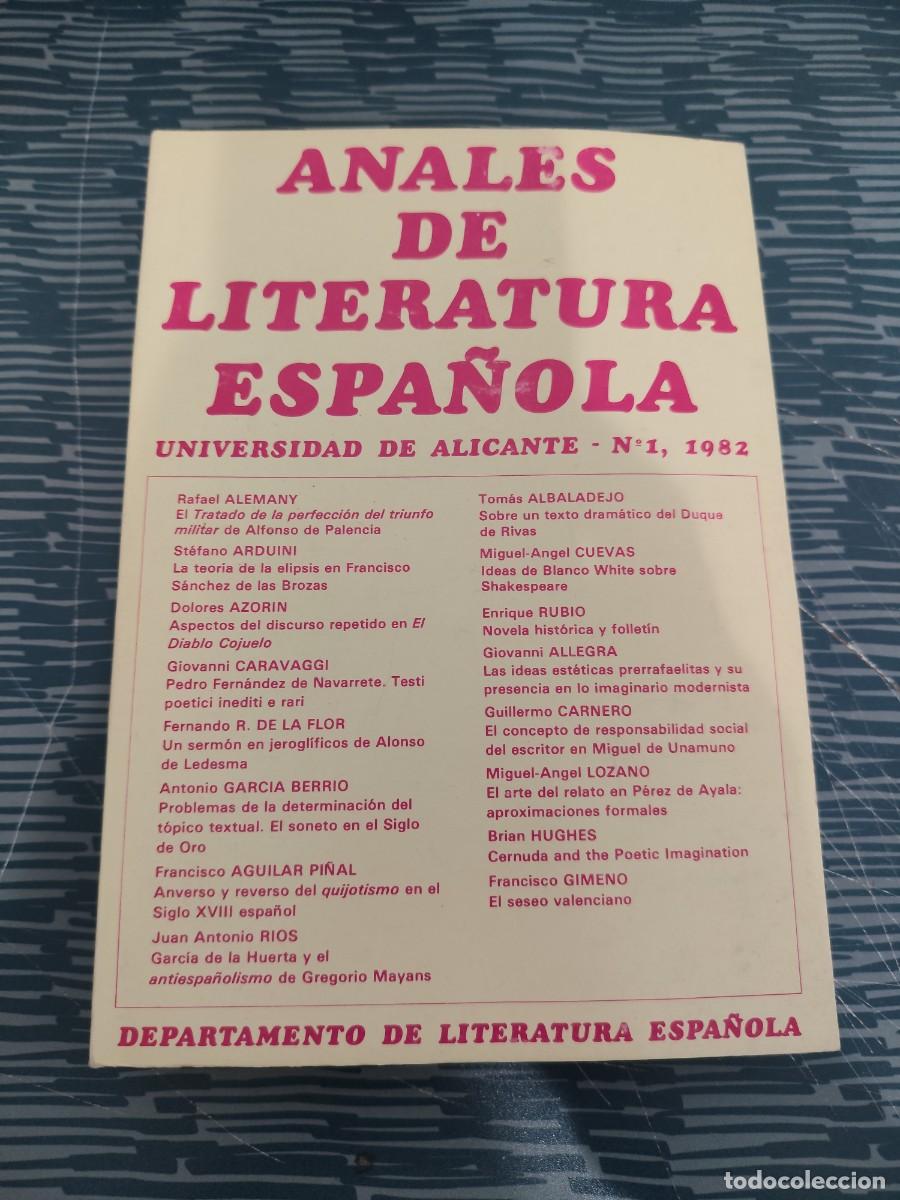 Libros de segunda mano: ANALES DE LA LITERATURA ESPA&Ntilde;OLA,UNIV.DE ALICANTE,N.1,1982,374 P&Aacute;G.