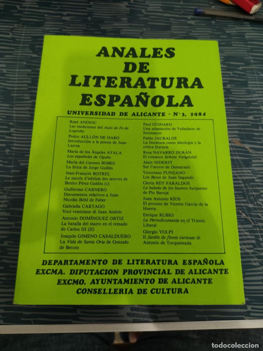 Libros de segunda mano: ANALES DE LA LITERATURA ESPA&Ntilde;OLA,UNIV.DE ALICANTE,N.3,1984,531 P&Aacute;G.