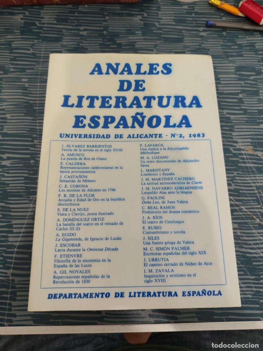 Libros de segunda mano: ANALES DE LA LITERATURA ESPA&Ntilde;OLA,UNIV.DE ALICANTE,N.2,1983,545 P&Aacute;G.