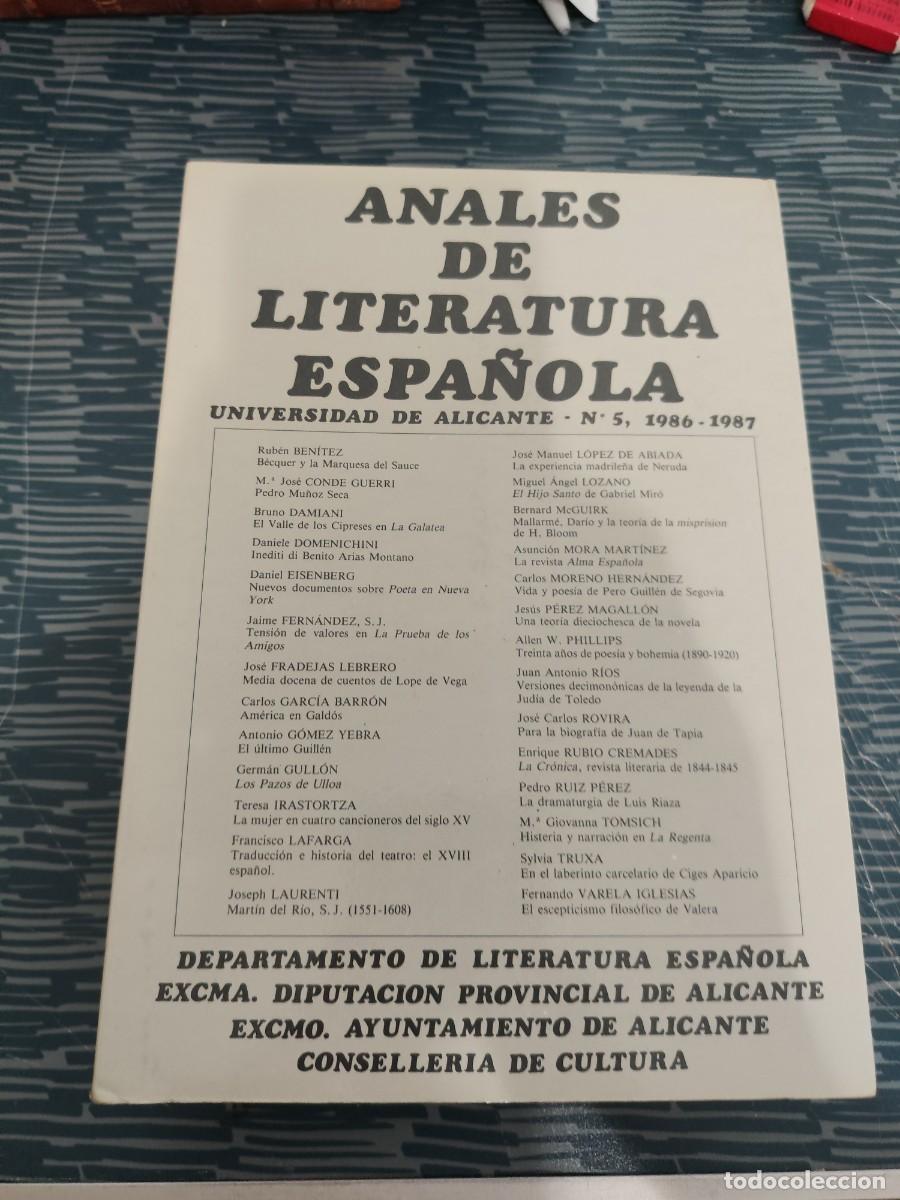 Libros de segunda mano: ANALES DE LITERATURA ESPA&Ntilde;OLA, UNIVERSIDAD DE ALICANTE,NUM.5,1987,608 P&Aacute;GINAS.