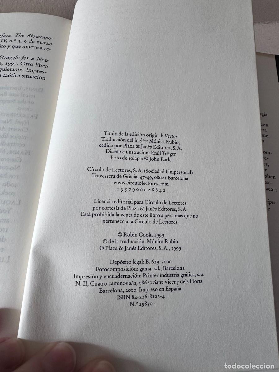 Libros de segunda mano: Vector (Robin Cook) - C&iacute;rculo de Lectores - Foto 4