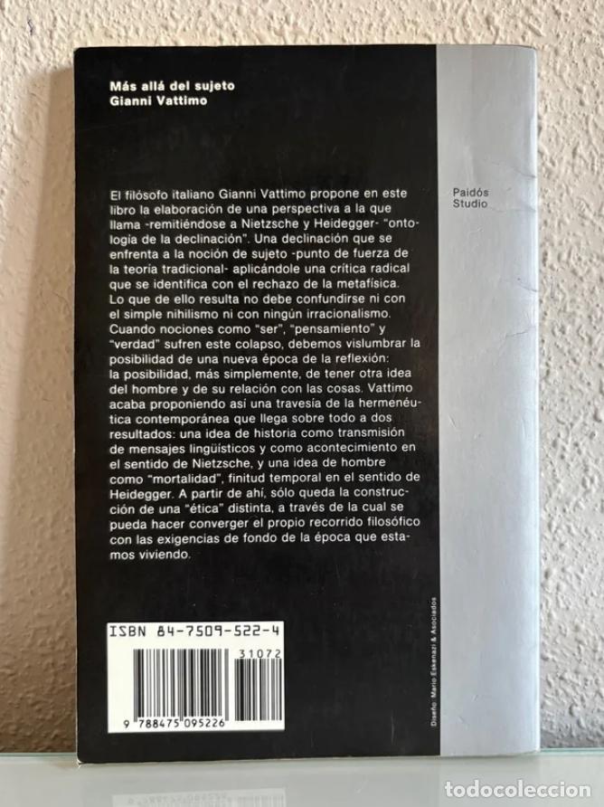 Libros de segunda mano: Vattimo, Gianni: M&aacute;s all&aacute; del sujeto - Foto 3