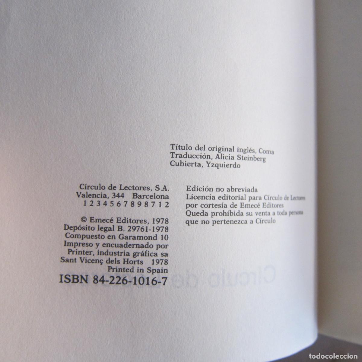 Libros de segunda mano: EN COMA - ROBIN COOK (C&Iacute;RCULO DE LECTORES) NOVELA - Foto 6