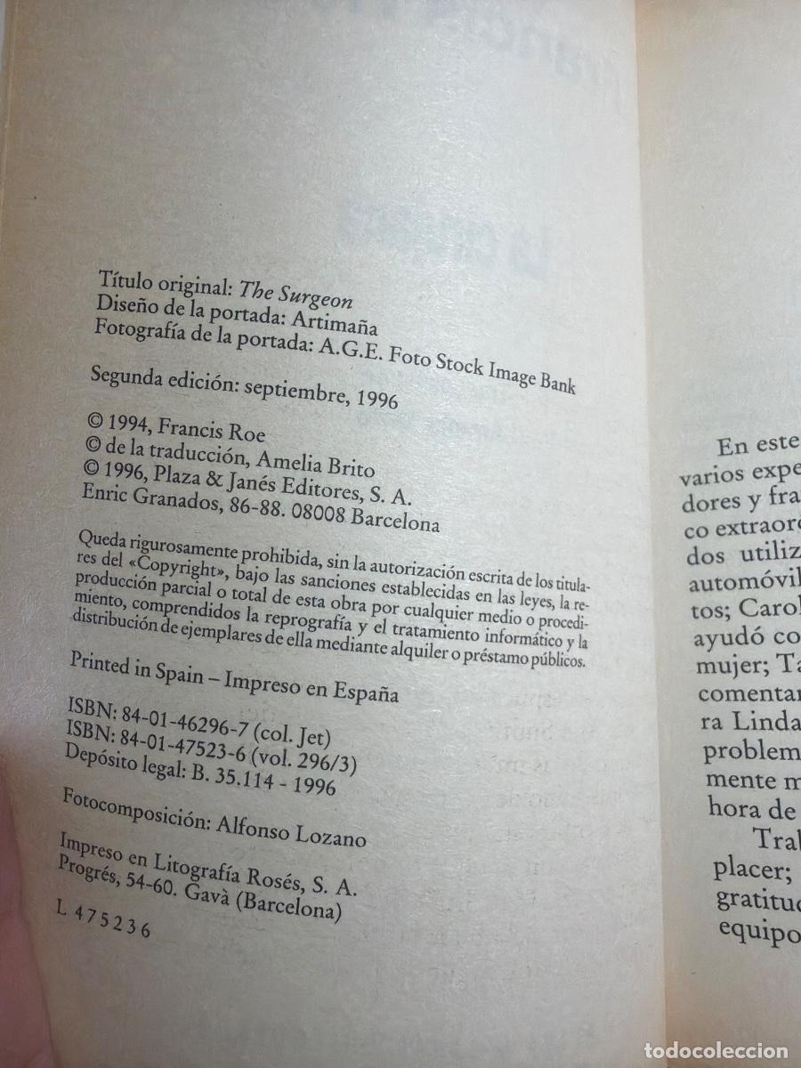Libros de segunda mano: Libro La cirujana | Francis Roe | 1996 - Foto 3