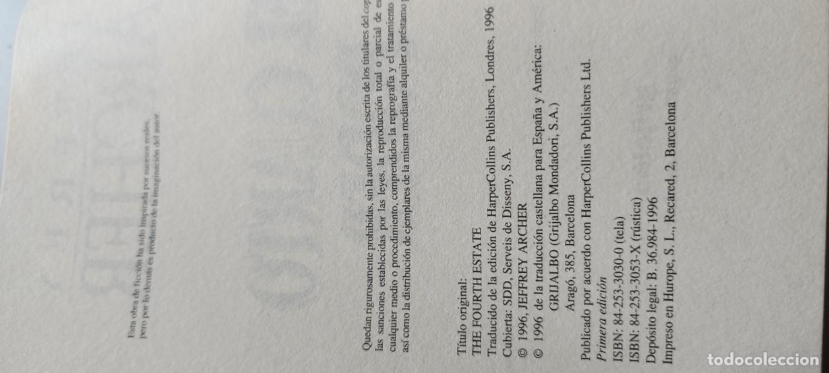 Libros de segunda mano: EL CUARTO PODER / JEFFREY ARCHER / CMA 44 / GRIJALBO - Foto 8