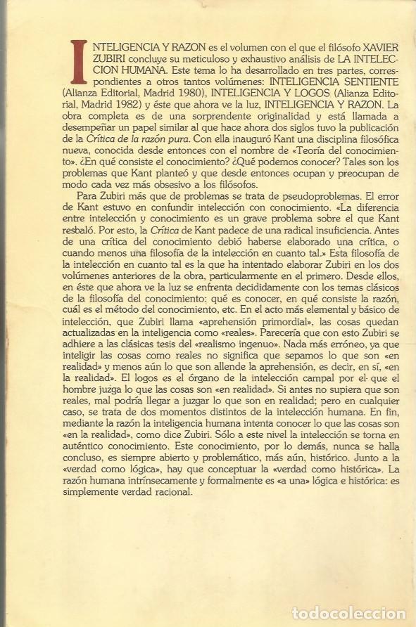 Libros de segunda mano: INTELIGENCIA Y RAZON - XAVIER ZUBIRI - Foto 3