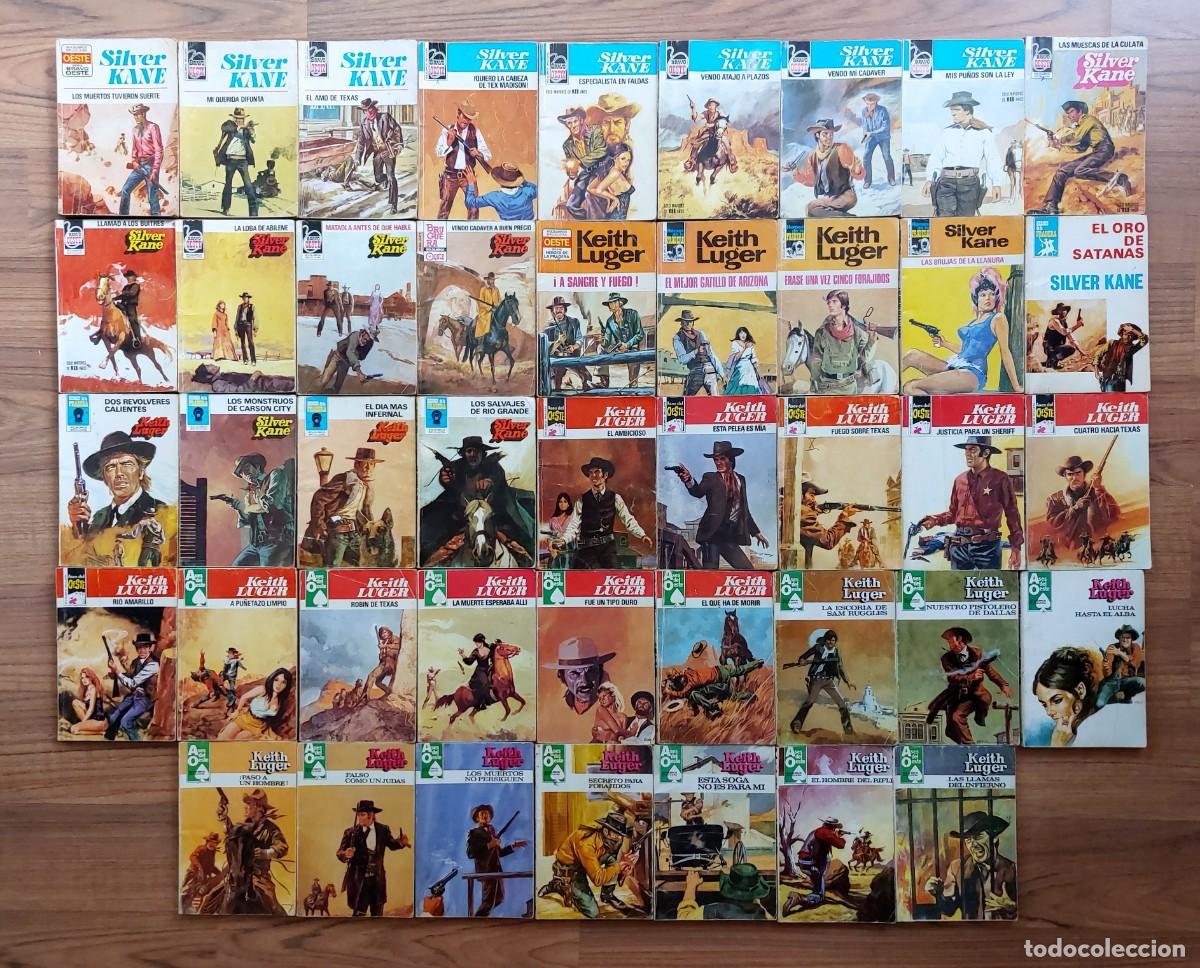 Libros de segunda mano: COLECCION SILVER KANE Y KEITH LUGER OESTE BRUGUERA - LOTE 50 NOVELAS ANTIGUAS-BOLSILIBROS-PULP