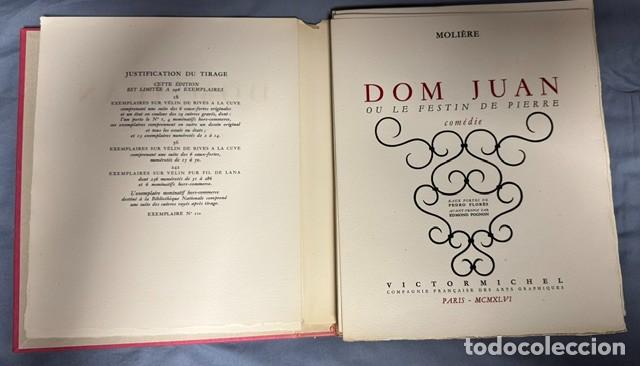 Libros de segunda mano: Libro &rdquo;Dom Juan, Ou le festin de Pierre&rdquo;, con 6 aguafuertes de Pedro Flores, 1946. Fdo y dedicado.