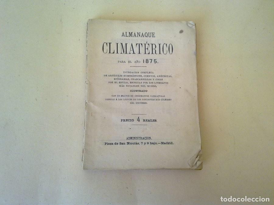 Libros de segunda mano: 1875, Almanaque Climat&eacute;rico para el a&ntilde;o 1875. Le falta la cubierta